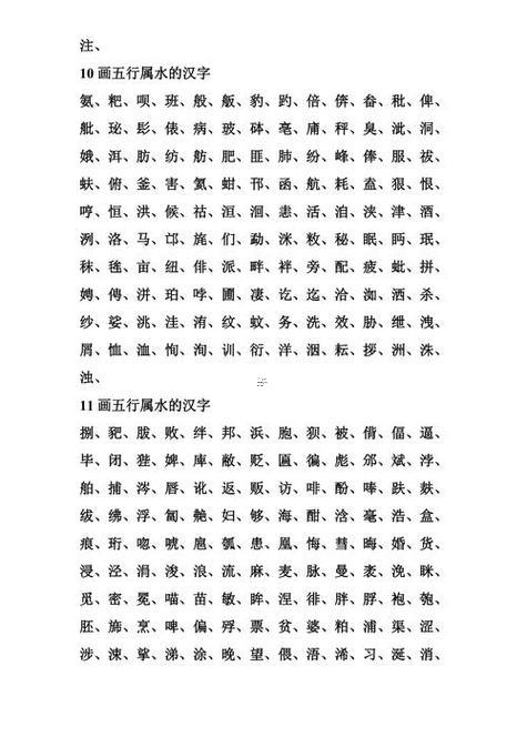 五行屬水的字有哪些